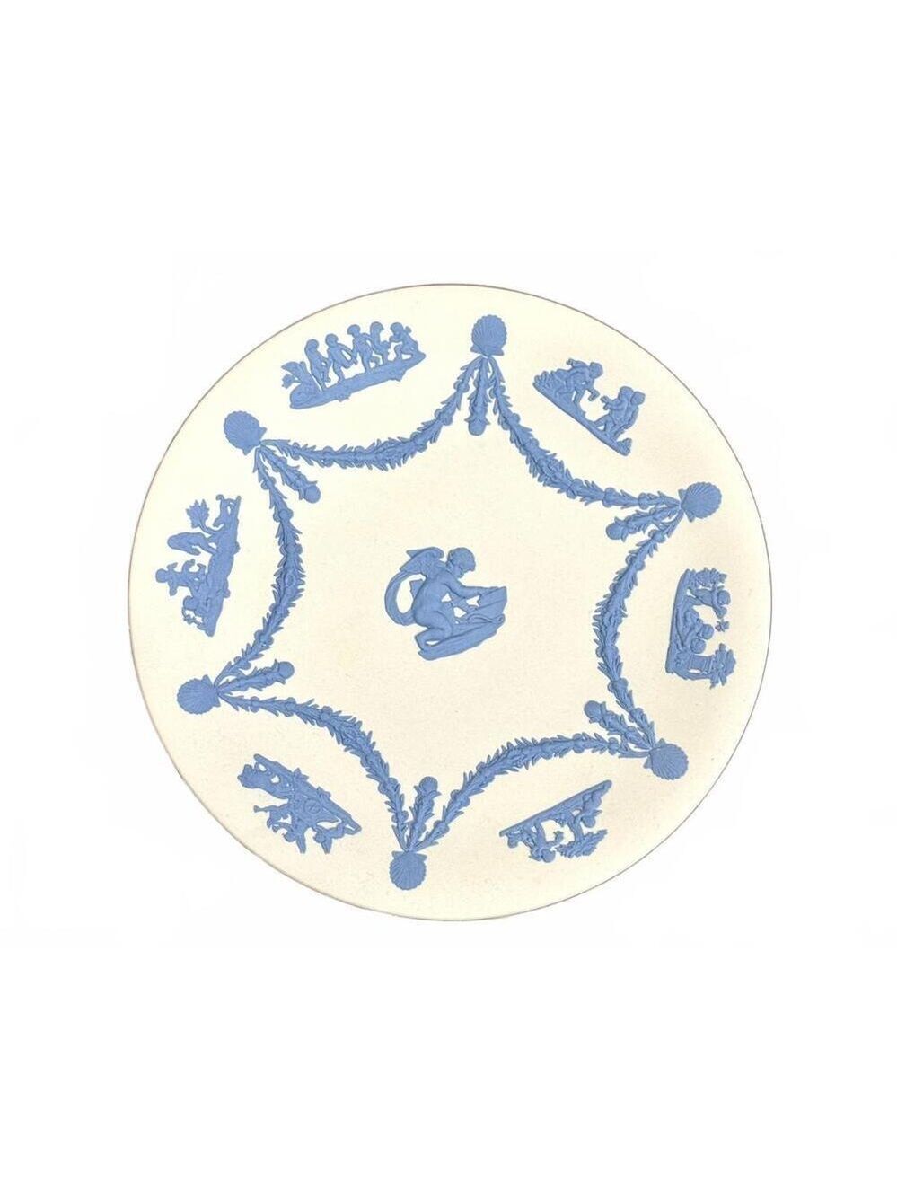 Vintage Wedgwood Jasperware Plate Blue White Cherub & Garland Design England
